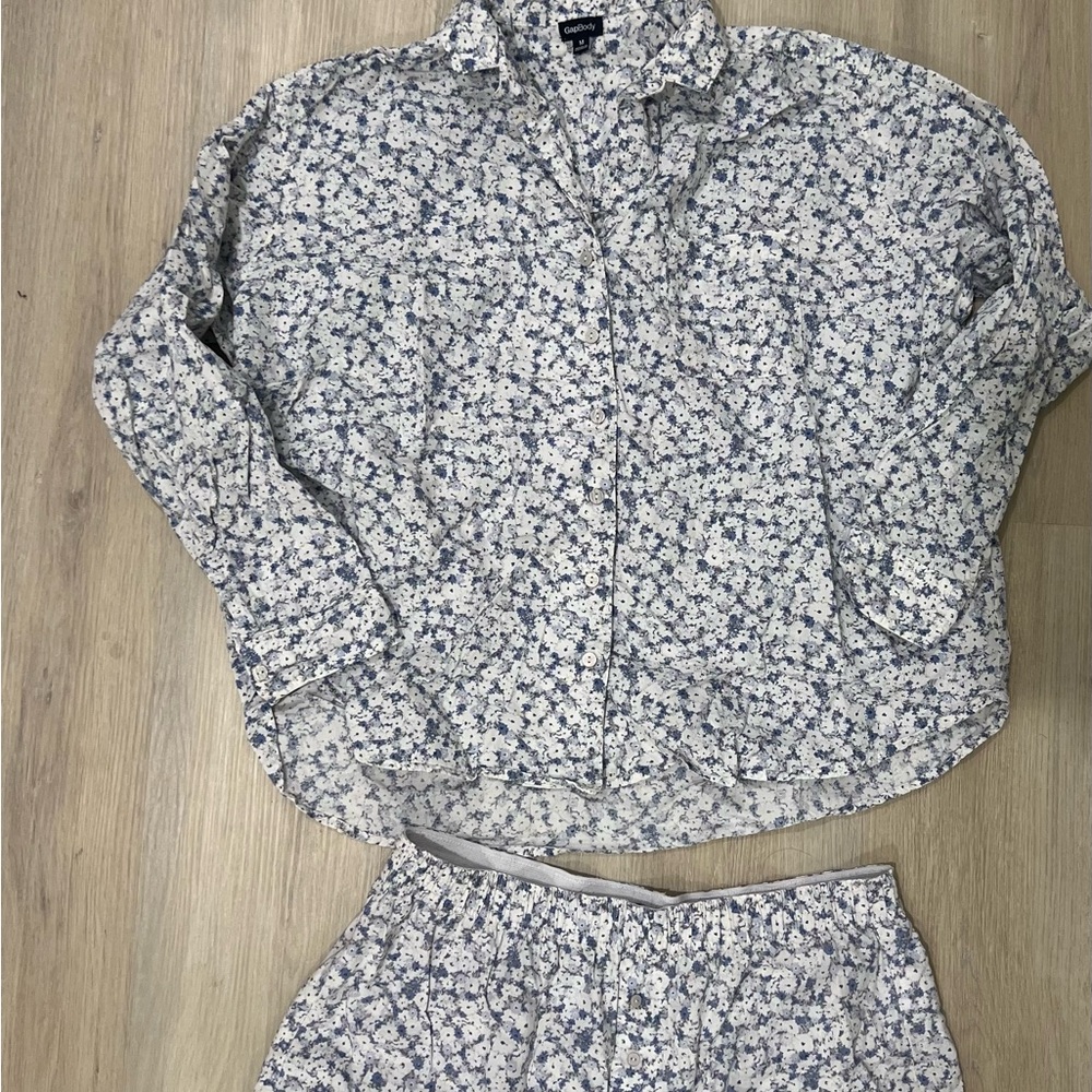 Floral Button-Up Shirt and Shorts Sleep Set